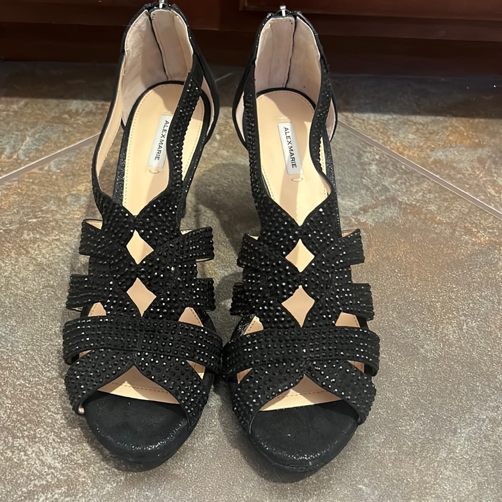 Alex Marie black rhinestone & suede heels, 3.5”, 9.5 M, Never Worn!!!!